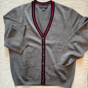 Brooks Brothers Merino Wool Cardigan with Trim Detail, gray, M